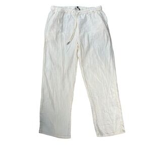 Quince Gauze Straight Leg Pants Cream Organic Cotton Drawstring Elastic Waist M‎